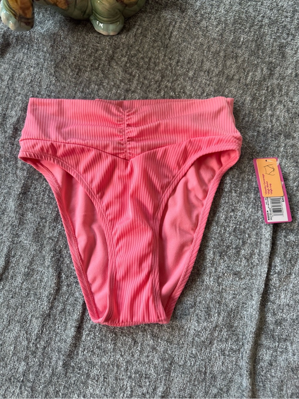 Ninety Ribbed High-Waist Bikini Bottoms in Bright Pink